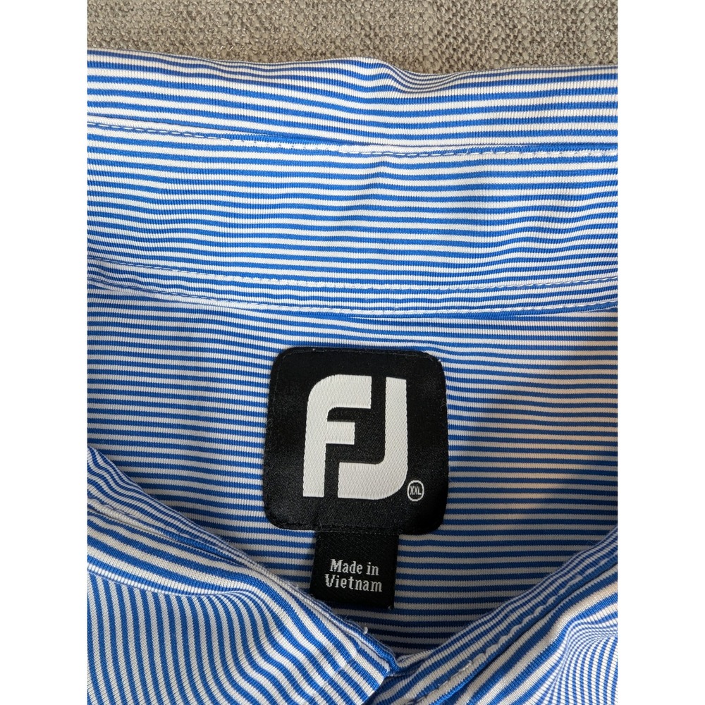FootJoy Golf Polo Shirt Mens XXL Blue Striped Red Stitch Performance Stretch - Picture 6 of 7